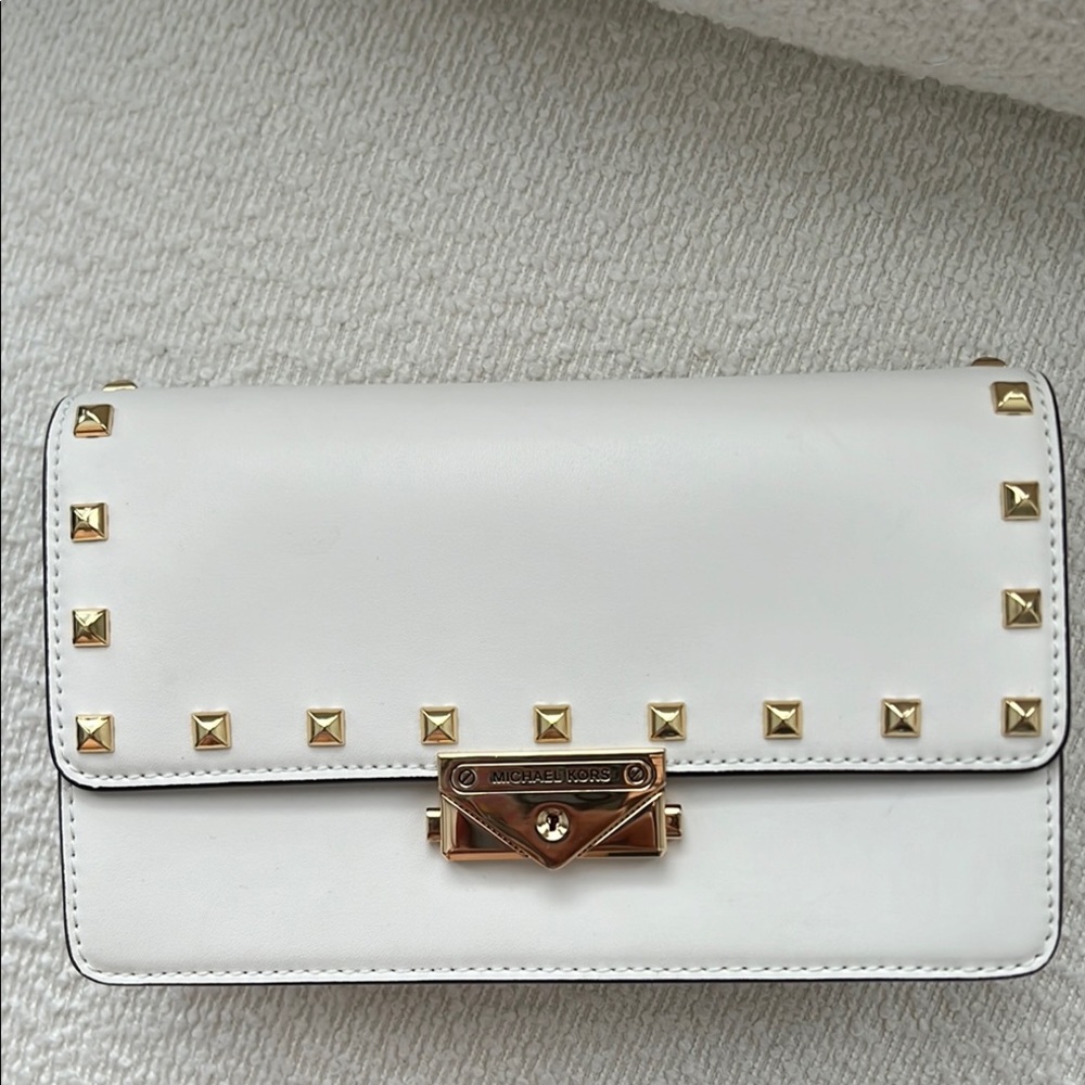 Michael Kors White and Gold Studded Leather Crossbody! Brand New!